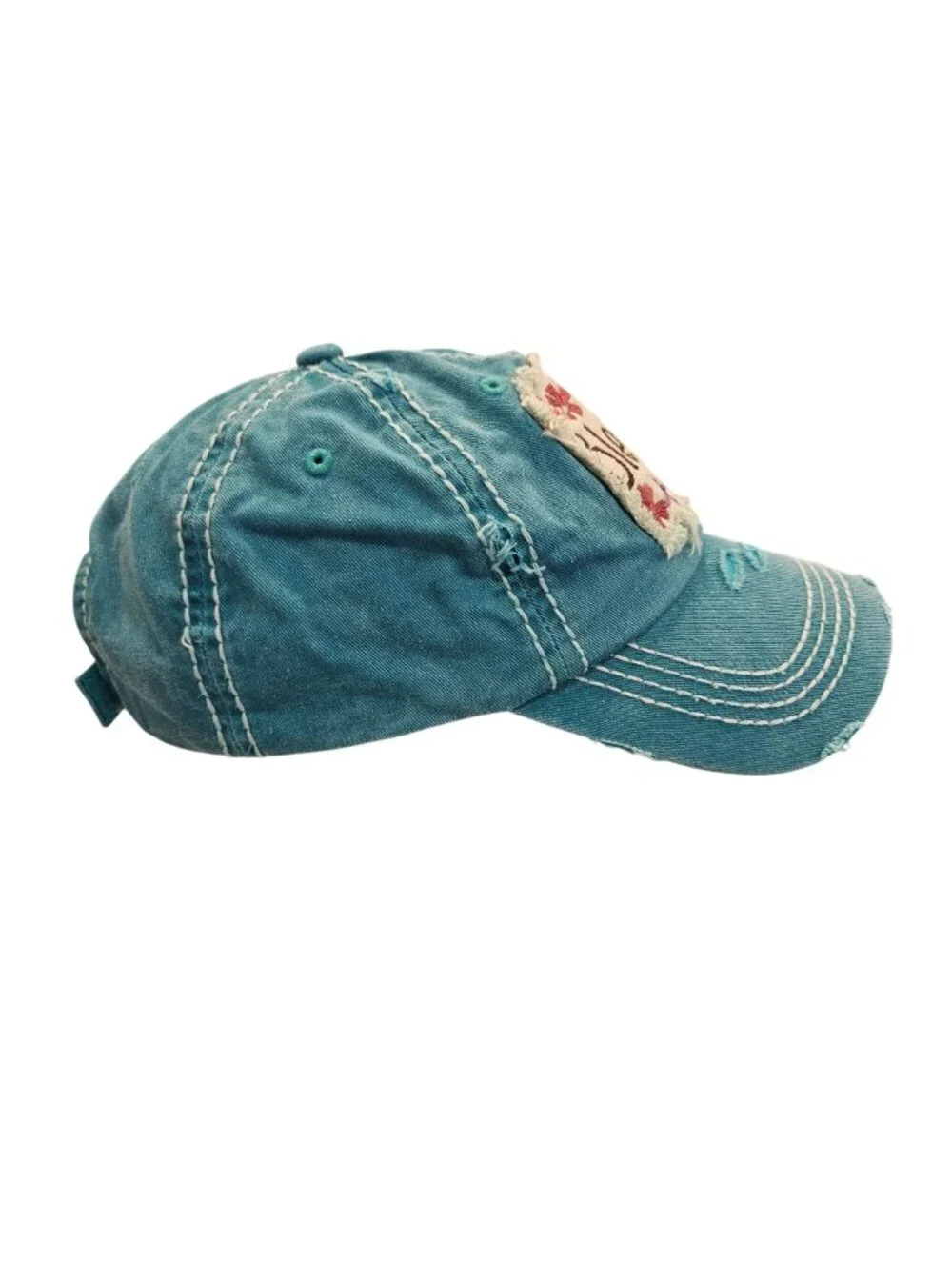Blessed Embroidered Distressed Turquoise Baseball Cap Adjustable Back Strap